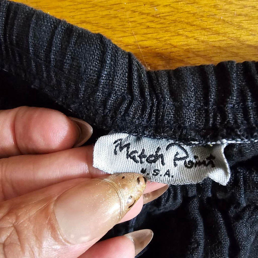 Match Point S.A. Black Linen Cropped Drawstring Pants Size Small - Picture 3 of 9